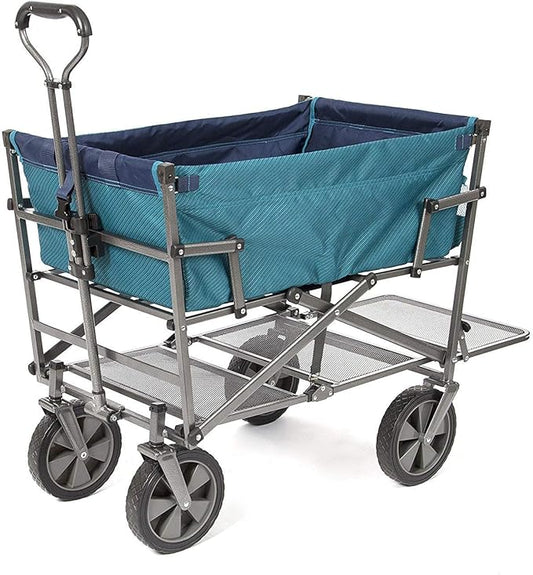 MacSports Double Decker Wagons Carts Heavy Duty Foldable Outdoor Collapsible Cart Portable Lightweight Utility Cart, All Terrain Sports Wagon for Camping Gear, Groceries, and More (Teal)