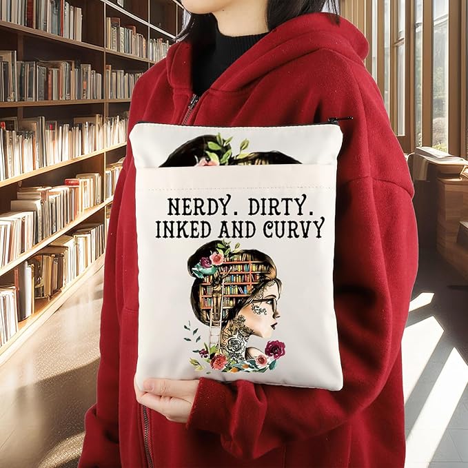 KEYCHIN Reading Lover Book Sleeve Book Club Librarian Gifts Nerdy Dirty Inked And Curvy Book Cover Book Lover Gifts Book Covers For Paperback (Nerdy Dirty BS)