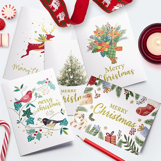 Dessie 30 Unique Christmas Cards with Envelopes 4x6 and Gold Sealing Stickers. Short Greetings Inside. Boxed Christmas Cards and Happy Holiday Greeting Cards Set.