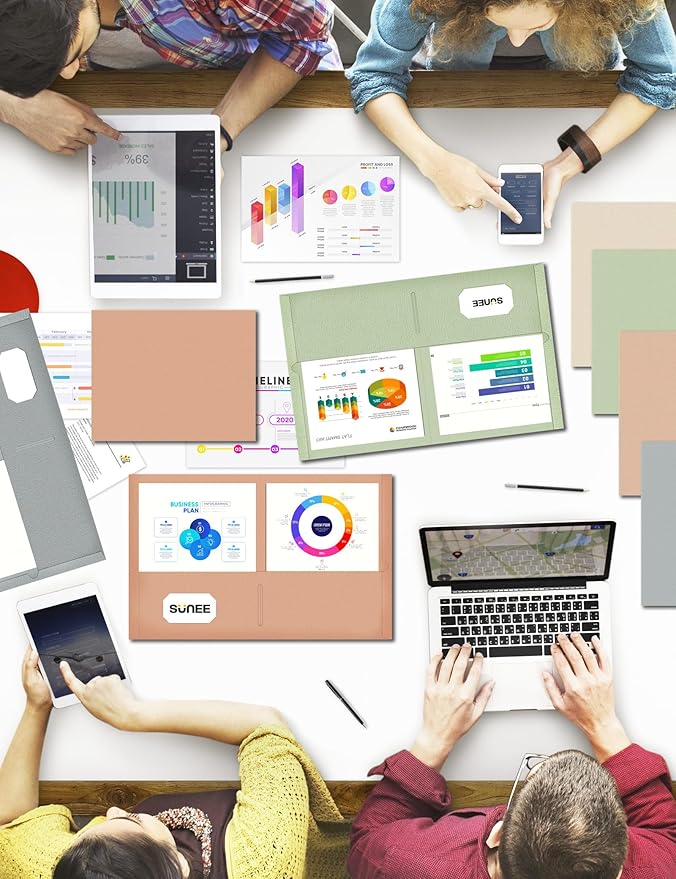 SUNEE Folders with Pockets (25 Pack, Vintage Colors), 2 Pocket Folders Fit Letter Size Paper, Paper File Folder for School Office Home Business