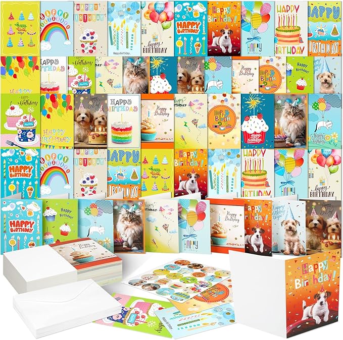 200 Set Unique Happy Birthday Card Bulk with Envelope and Sticker Blank Greeting Card Large 5 x 7 Inch Suitable for Office Kids Women Men, 20 Styles(Pastel Style)