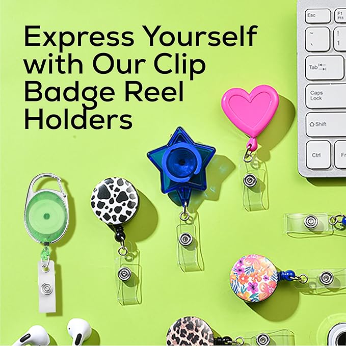 Will Well ID Badge Holders with Clip and Keyring - Horizontal Clear Plastic 3.7" x 2.5" Sleeves Fit Up to 3 Cards - Retractable 24" UHMWPE Fiber Pull Cords - 2-Pack, Transparent Green Reels