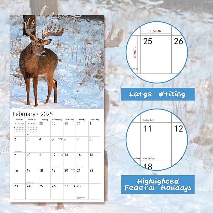 2025 Wall Calendar,Calendar 2025, November 2024 - December 2025, Wall Calendar Whitetail Deer, 12" x 24" Opened,Full Page Months Thick & Sturdy Paper for Gift Perfect Calendar Organizing & Planning