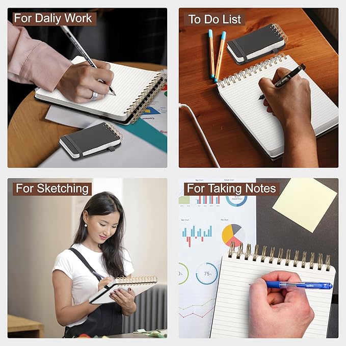 Yoment Top Spiral Notebook Leather Large Steno Pads 240 Pages Spiral Notepad for Work 7x10 Top Bound Steno Notebook, 100 GSM Thick Paper, Left Handed Notebooks for Office College School, Black