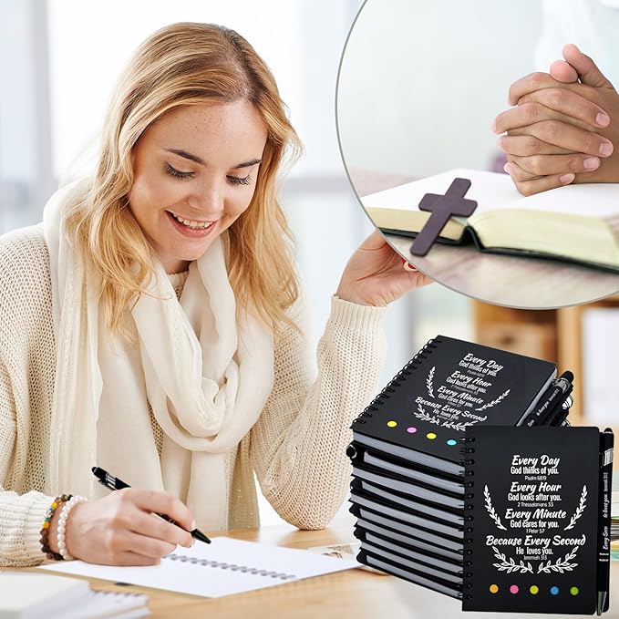 40 Pcs Bulk Christian Gifts Prayer Journal for Woman - 20 Set Religious Notepad with Christian Pen - Bible Notebook - Church Gifts for Mother's Day, Bible Study, and Family Devotions ( Black )