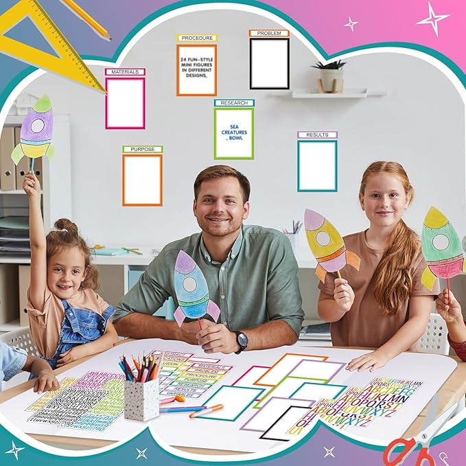 42 Sheets Science Fair Board Supplies 24 Self Adhesive Presentation Science Subtitles 9 Fair Project Titles 9 Personalized Letter Sticker Supplies for Classroom Office(Rainbow)