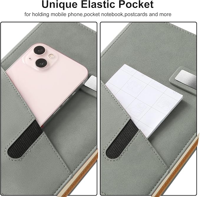 A5 Blank Journal Notebook, Refillable Hardcover Leather Sketchbook with Pocket and Magnetic Buckle, 240 Pages Thick Travel Sketchbooks for Drawing and Writing, 80gsm Unlined Journal for Men and Women