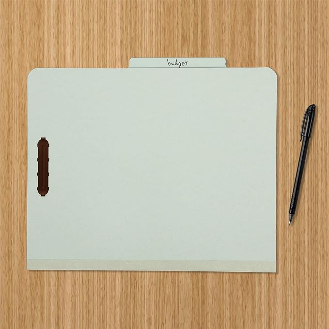 Amazon Basics Classification Folder- 100% Recycled, 1 Divider, 2-Inch Embedded, 12.05 x 10.47 inch (Letter), Light Green, 10-Pack