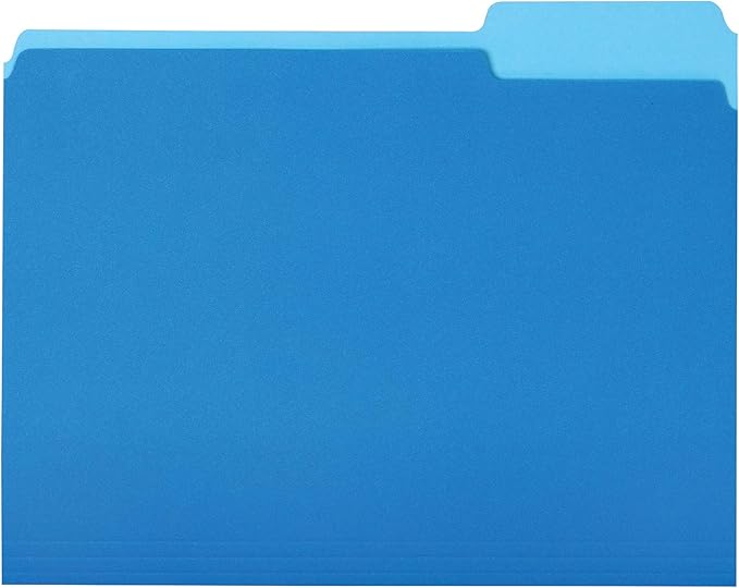 Amazon Basics File Folders with Tabs for Organizing and Filing, Letter Size, 1/3 Cut Tab, 36-Pack, Blue