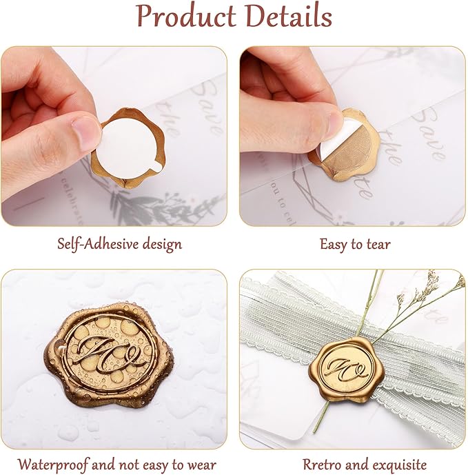 Yoption Initial W Wax Seal Stickers, 100 Pack Antique Gold Self Adhesive Letter Envelope Seal Stickers for Wedding Party Birthday Christmas (W)
