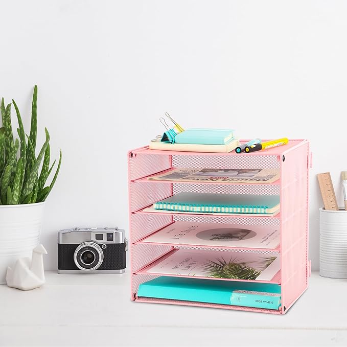 EASEPRES 5 Slot Desk Organizer Tray, Pink