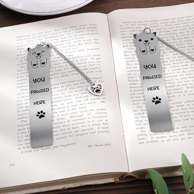 Cute Dog Metal Bookmark - 2 PCs You Pawsed Here Bookmarks for Kids Teens Dog Lovers Gifts Funny Book Marks Pendant Box for Reading Reader Boys Girls School Christmas Thanksgiving Birthday