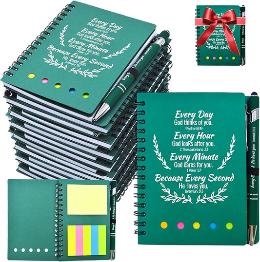 60 Pcs Bulk Christian Gifts Prayer Journal for Woman - 30 Set Religious Notepad with Christian Pen - Bible Notebook - Church Gifts for Mother's Day, Bible Study, and Family Devotions ( Green )