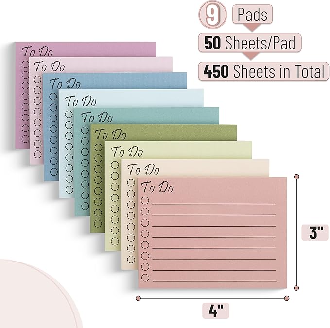 Mr. Pen- to Do List Sticky Notes, 3"x4", 9Pads, 450 Sheets, Earth Pastel Colors, to Do List Notepad, Lined Sticky Notes, to Do List Planner, Daily to Do List Notepad, to Do Notepad, Todo List Notepad