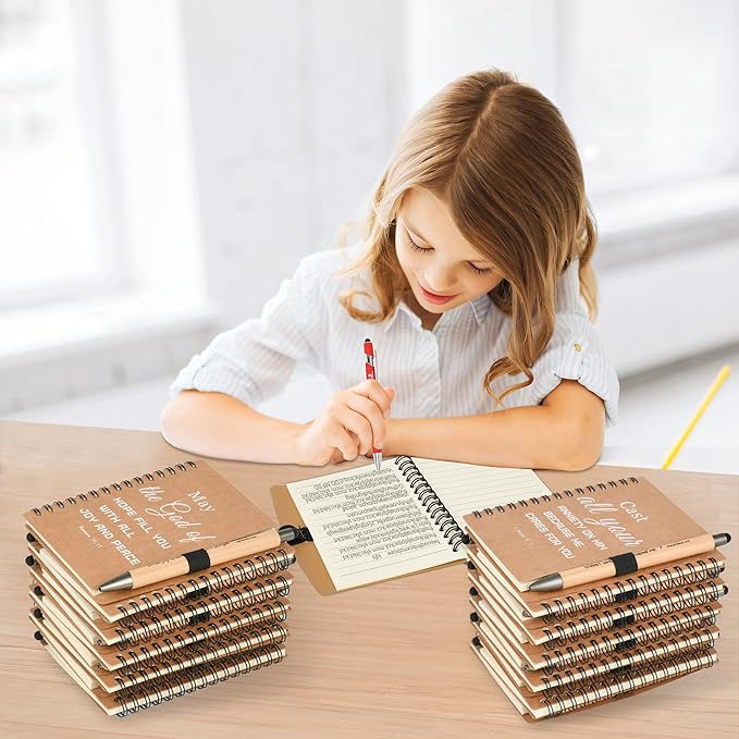 INSADA Christian Prayer Journal Spiral Notebooks Bulk with Pens - Small Notepads (4.13”x5.43”) - Easter Gifts for Women men,Church Members & Bible Study Groups (60 sets Brown)