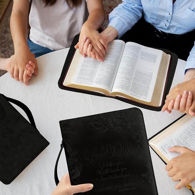 DEHITE Briefcase for Women – Leather Carrying Bag Extra Large Size – | Fits Book 11.12x8x2.12 IN | Pen Slots | Zippered Pocket | Premium Faux Leather | – Black Christian Gift Accessory