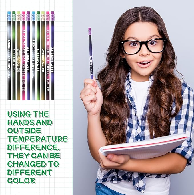 Epakh 100 Pcs Inspirational Pencils Color Changing Pencils Bulk with Eraser HB Wooden Pens Gift for Kids Students Classroom Christmas Party(Bright Colors,Classic Style)