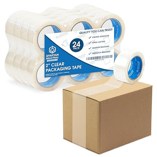 SPARTAN INDUSTRIAL - 2" X 60 yd Clear Shipping Tape Rolls - 24 Rolls of Heavy Duty Box Tape for Moving, Packing, Shipping, Storage - 2.7 Mil