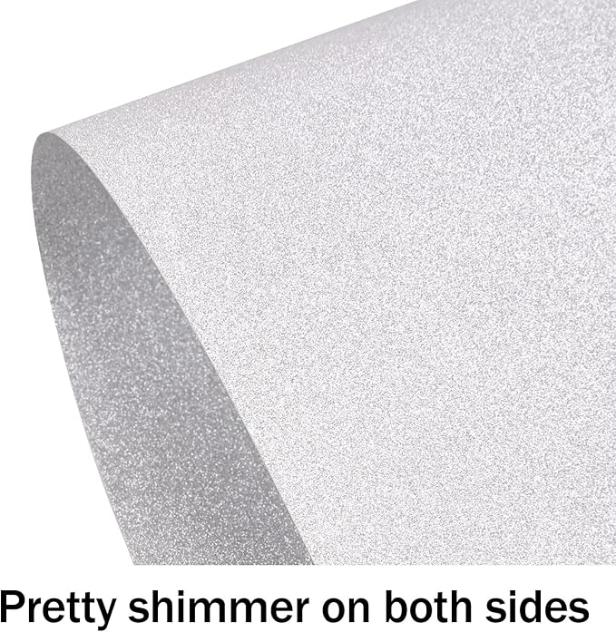 Double-Sided Silver Glitter Cardstock 8.5x11 24 Sheets, Goefun 100lb No-Shed Shimmer Glitter Paper for Scrapbook, Birthday, Wedding Party, Decorations (Not Suitable for Printing)