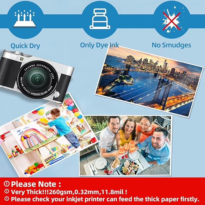 Uinkit Thick Photo Paper Glossy Double Sided 100 Sheets 8.5x11 Heavyweight 68lb 260gsm Inkjet Both Sides Printable 11.8mil A4 Letter size Flyer Bulk Pack 8.5 x 11 Card paper postcard postal A189