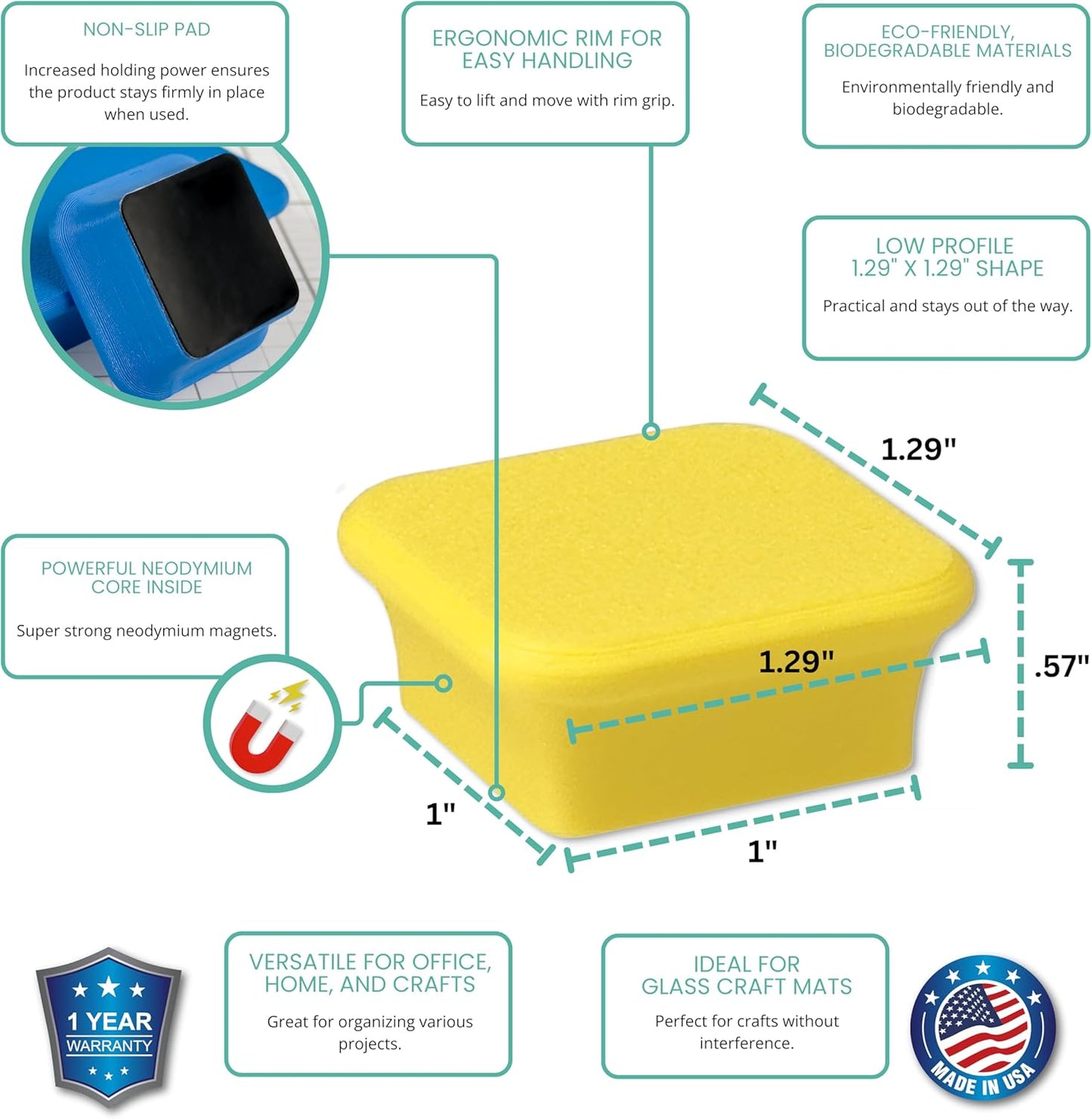 Glassboard Studio MiniBar Magnet - Strong Neodymium Rare Earth Magnets for Fridge, Whiteboard, Locker & Magnetic Glassboards - Crafting & Office Use - Strong Fridge Magnets (Sunshine Yellow, 12)