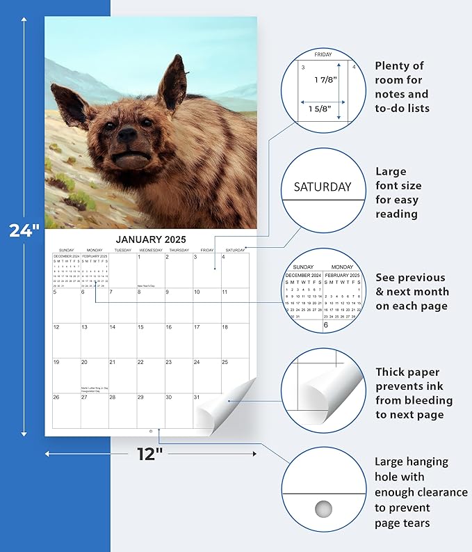 2025 Taxidermy Fails Monthly Wall Calendar - Funny Gag Gift | 12" x 24" | Bad Taxidermy Prank Gift Calendar 2025