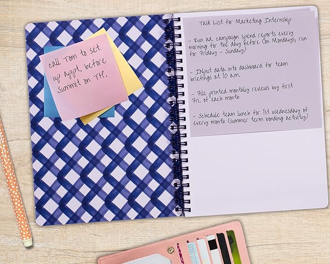 Steel Mill & Co Cute Floral Mini Spiral Notebook, 8.25" x 6.25" Journal with Durable Hardcover and 160 Lined Pages, Blue Watercolor