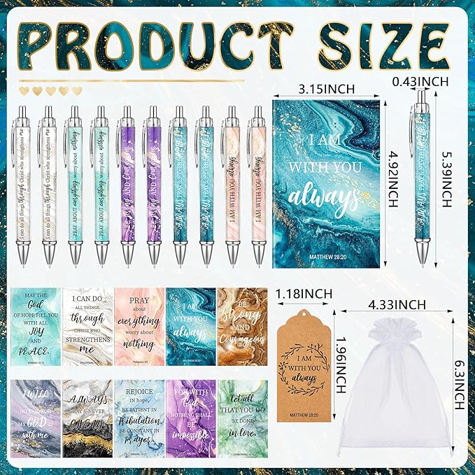 200 Pcs Bible Verse Sets Church Christian Gift Include 50 Scripture Notebooks 50 Bible Bamboo Pens 50 Thanks Tags 50 Organza Bags for Women Man Christian Party Gifts(Elegant Color,Marble)