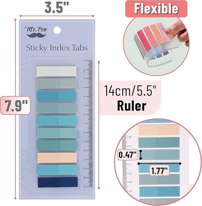 Mr. Pen- Colorful Sticky Tabs, 1600 Pcs, Transparent Page Markers, Annotating Book Tabs