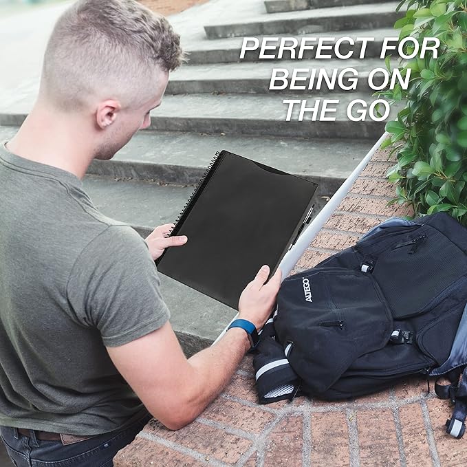 Samsill 10 Pocket Poly Organizer with 5 Dividers, File Folders Letter Size, Refillable Notepad, Customizable Front Cover, Erasable Write-On Tabs, Pen Loop, Plastic Folders with Pockets, Gray