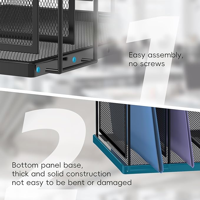 Inclined Desktop File Sorter, 5-Section Vertical File Folder, Mail Sorter Organizer for file holders, Metal File Organizer, Desktop File Folder Organizer for Office Classroom, Black