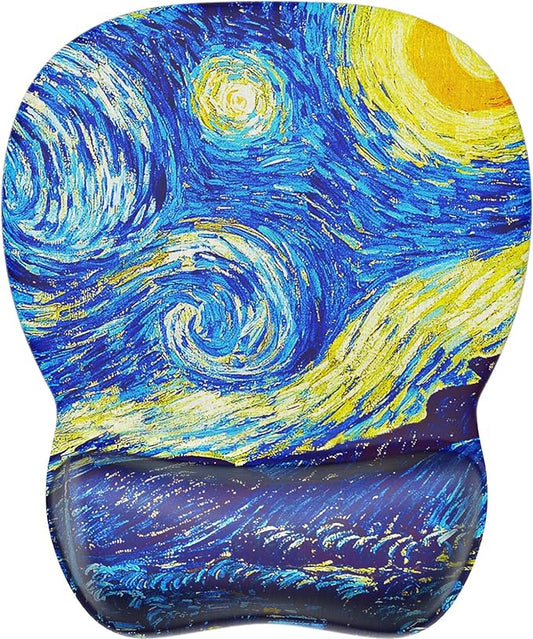 MROCO Ergonomic Mouse Pad with Gel Wrist Rest, Comfortable Mousepad with Smooth Wrist Support Surface and Non-Slip PU Base for Pain Relief, Computer, Laptop, Office & Home, 9.4 x 8.1 in, Starry Night