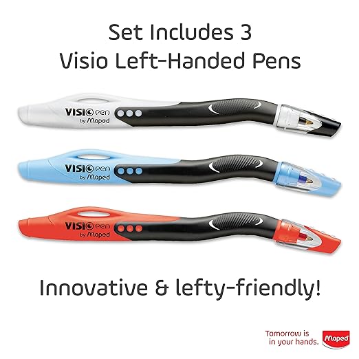 Maped - Visio Left-Handed Quick-Drying Ballpoint Pen - 3 Pack - Left Handed - Innovative