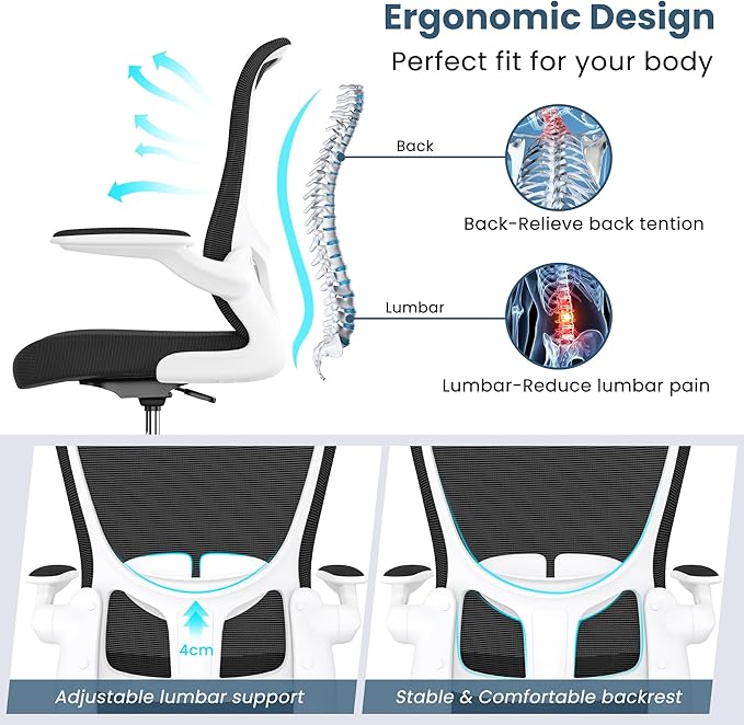 Drafting Chair, Tall Office Chair with Flip-up Armrests Executive Ergonomic Computer Standing Desk Chair, Office Drafting Chair with Lumbar Support and Adjustable Footrest Ring