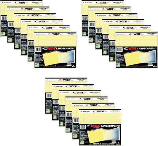 Roaring Spring Case of 18 of Landscape Note Pads, 11"x9.5", 40 sheets Heavyweight 20# Recycled Canary Paper, 2 Pads/pack, College Ruled W/Margin, Micro-Perforated