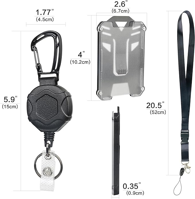 2 Pack Heavy Duty Retractable Badge Reel ID Badge Holder with Breakaway Lanyard Retractable Key Chain Carabiner with ID Cards Holder Cool Tactical ID Holder with Clip
