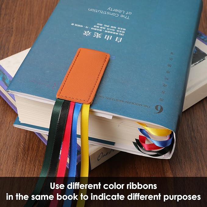 KINIVA Leather Weighted Bookmarks Book Weight Page Holder for Reading,Book Open Holder for Kids Adult,Gifts for Reader (01 Weighted Bookmark+13 Ribbon Bookmark Camel)