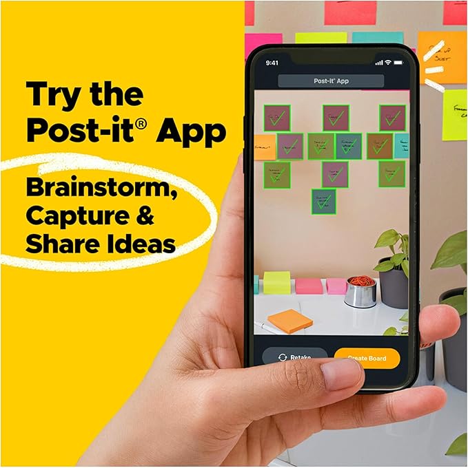 Post-it Super Sticky Notes, 12 Sticky Note Pads, 3 x 3 in., School Supplies, Office Products, Sticky Notes for Vertical Surfaces, Monitors, Walls and Windows, Energy Boost Collection