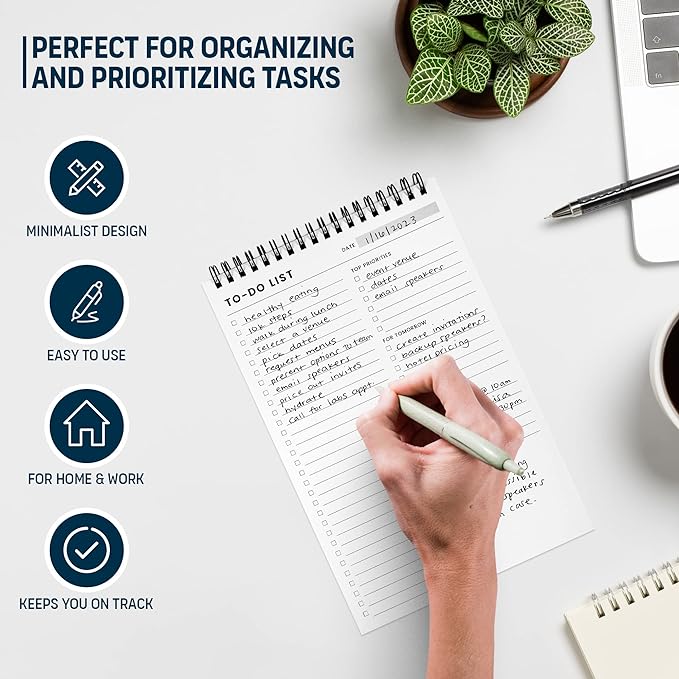 To Do List Notepad: With Multiple Functional Sections - 6.5 x 9.8" 60 Sheets - Spiral Daily Planner Notebook - Task CheckList Organizer Agenda Pad for Work - Note and Todo Organization