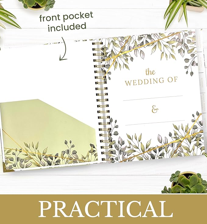 Beautiful Wedding Planner for the Bride with Gold Diamond Pen , 6 Tabbed Sections Wedding Planning Book & Engagement Gifts , Unique Inner Pockets Wedding Planner Book and Organizer BY SOZONE , 9.5 X 11.5 inches