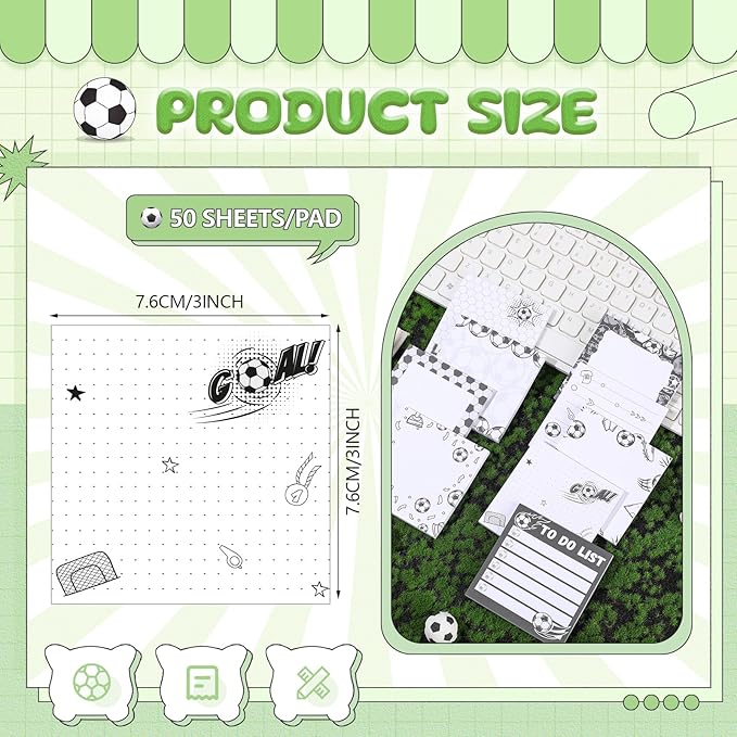 Thenshop 9 Pads Sport Sticky Notes Ball Self Stick Notepads 3x3 Inches Notes Cute Adhesive Memo Pad Gifts for Office Sports Birthday Party Favors(Soccer)