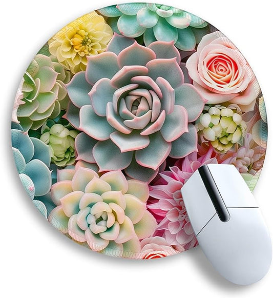 Gctriki Succulents Mouse Pad, Cute Small Mouse Pads for Desk, Botanical Round Travel Mousepad for Wireless Mouse Gaming Work, Comfortable Computer Mouse Mat for Laptop, Home Office Desk Accessories