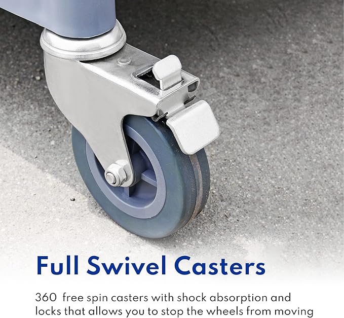 New Star Foodservice 54545 250-Pound Plastic 3-Tier Utility Bus Cart with Locking Casters, 32" x 16" x 38", Gray