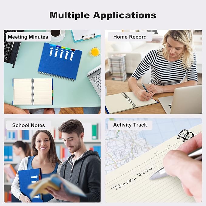 CAGIE 5 Subject Notebook With Tabs 8.5x11, College Ruled, 240 Pages Large Spiral Notebook with Dividers, A4 Notebooks for Work Organization Note Taking School, Black