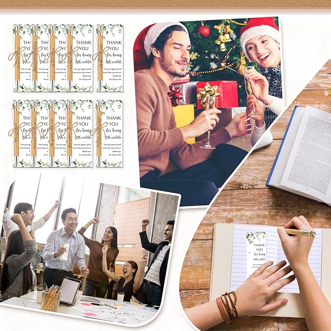 Fulmoon 120 Set Employee Appreciation Gifts May You Be Proud Sign Wood Bamboo Pens with Thank You Bookmark Cards for Coworker Back to School Gifts for Classroom Teacher Student Supplies Party Favor