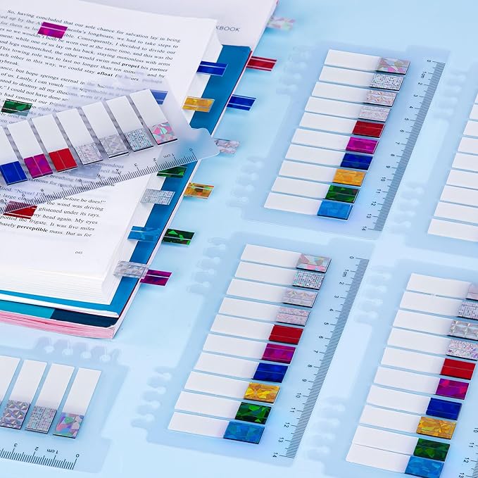 Golcellia 1200 Pieces Sticky Tabs Laser Gem Page Markers, Sticky Note Tabs Colored Writable and Repositionable Index Tabs, Tabs for Annotating Books
