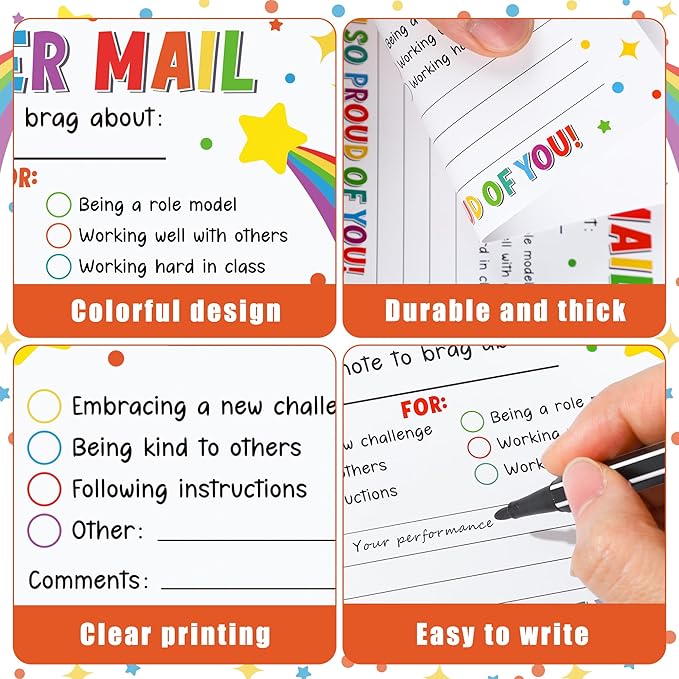50PCS Colorful Teacher Mail Notes to Parents Rainbow Classroom Good Behavior Incentive Cards Teacher Motivational Postcard to Send Home for Preschool Kindergarten Elementary School Teacher Supplies