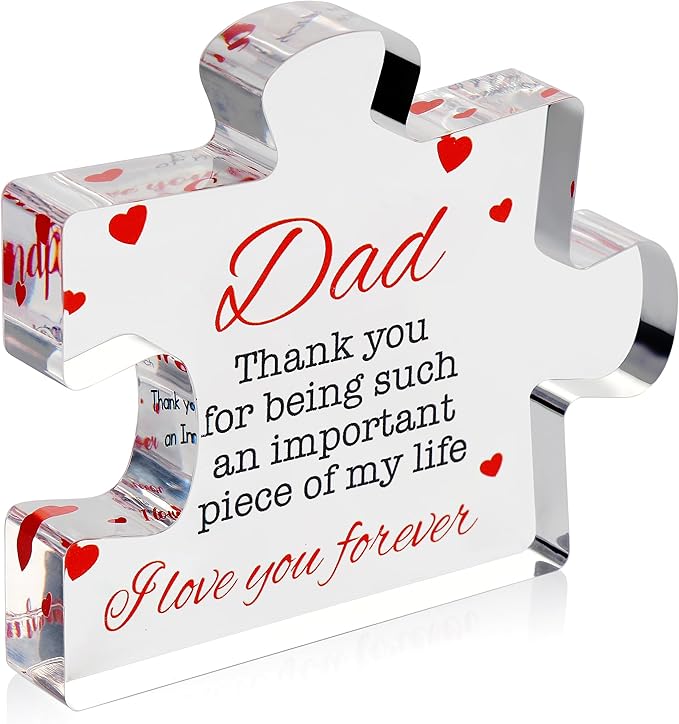 VELENTI Dad Birthday Gift - Engraved Acrylic Block Puzzle Gifts for 3.35 x 2.76 inch Cool Presents from Daughter, Son, Mom Heartwarming Men Gift, Ideas