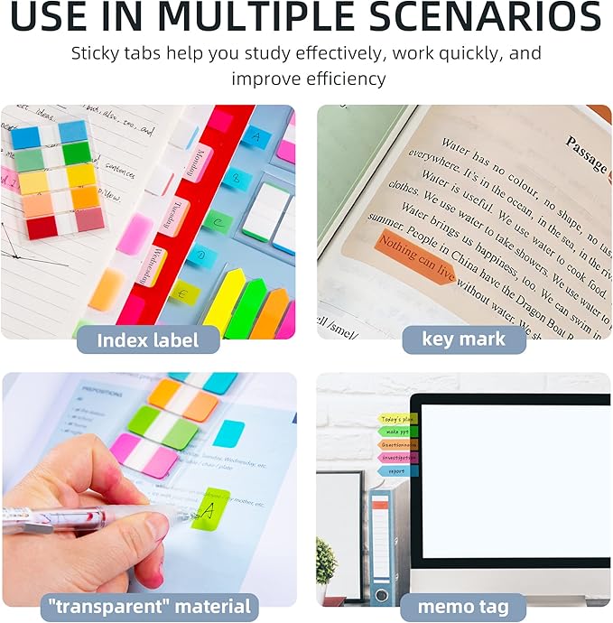 Golcellia Sticky Book Index Tabs, Page Tabs Markers, Sticky Notes Tabs 1080 Pieces(6 Styles, 25 Colors) Annotation Tabs, Book Annotation Supplies Study Pack