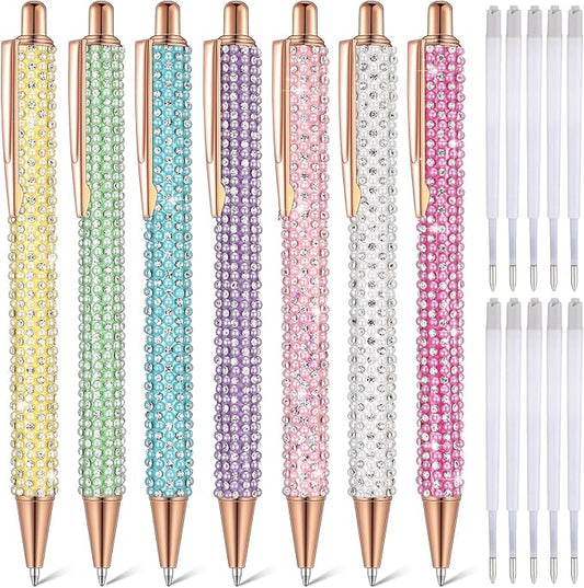 Sherr 7 Pcs Fancy Pens for Women Cute Sparkly Glitter Pens with 10 Pcs Black Ink Refills Pretty Gifts for Girls Office School Christmas Graduation(Mixed Color,Pearl)